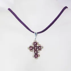 Pendant 45cm - Arabella-Purple Suedine - Pendant 45cm - Laiton argenté